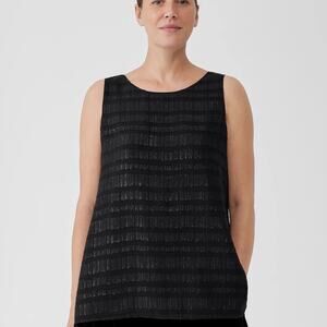 Eileen Fisher Tank Black Size L Sheer Silk Glimmer Ballet Neck Long Minimal